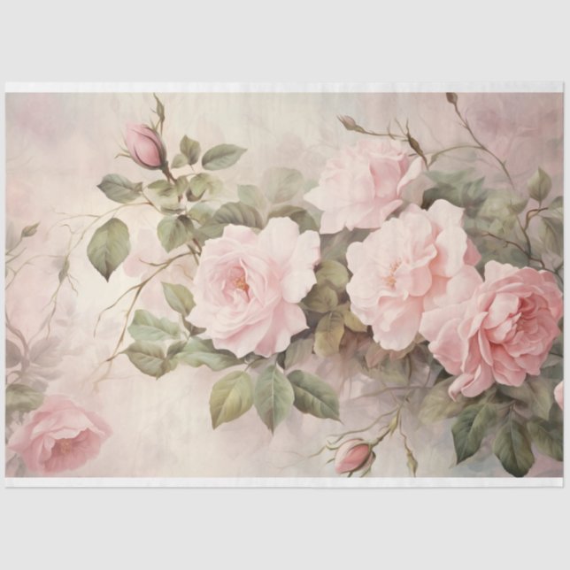 Soft Pink Delicate Rose Floral Background  Tissue Paper (Front)