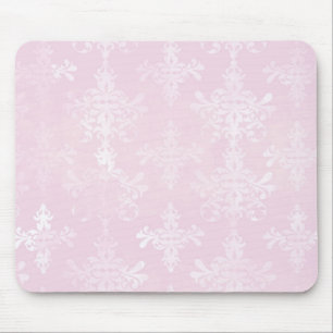 soft pink distressed damask pattern mouse mat