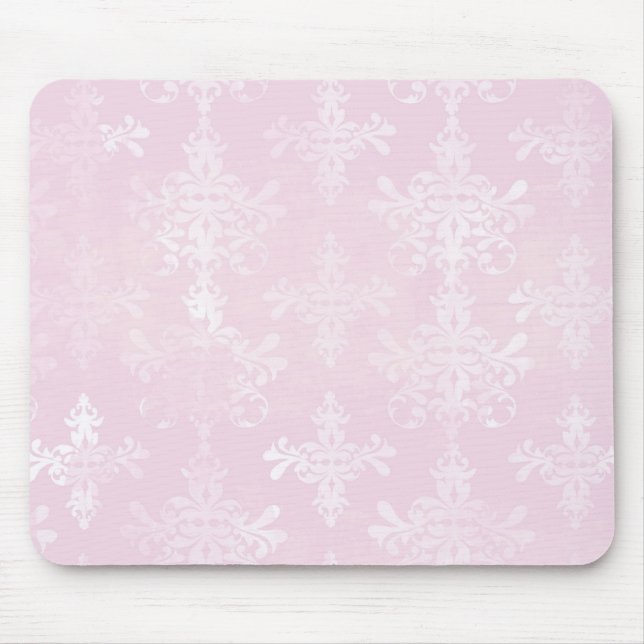soft pink distressed damask pattern mouse mat (Front)