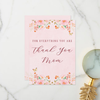 Soft Pink Elegant Floral Thank You Mother’s Day  Card
