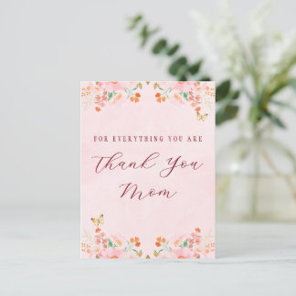 Soft Pink Elegant Floral Thank You Mother’s Day  Postcard