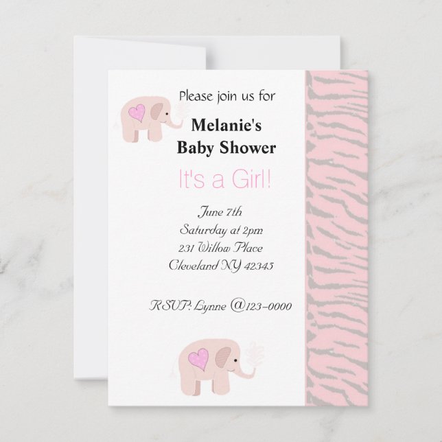 Soft Pink Elephant Baby Shower Invitation (Front)