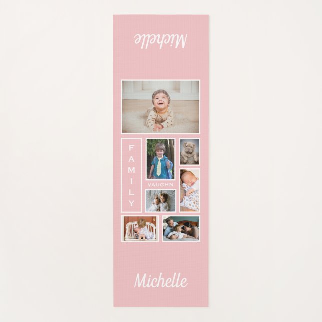 Soft Pink Family Photos Personalised Yoga Mat (Front)