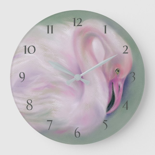 Soft Pink Flamingo Pastel Large Clock (Front)