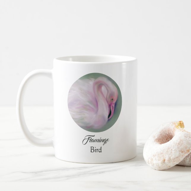 Soft Pink Flamingo Pastel Personalised Coffee Mug (With Donut)