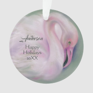 Soft Pink Flamingo Pastel Personalised Holiday Ornament