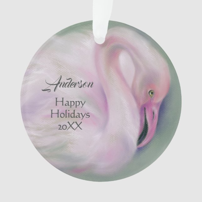 Soft Pink Flamingo Pastel Personalised Holiday Ornament (Front)