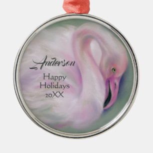 Soft Pink Flamingo Pastel Personalised Metal Tree Decoration