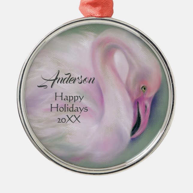 Soft Pink Flamingo Pastel Personalised Metal Tree Decoration (Front)