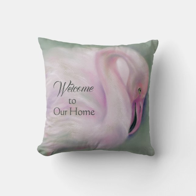 Soft Pink Flamingo Pastel Personalised Welcome Cushion (Front)