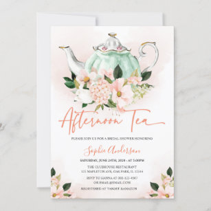 Soft Pink Floral Afternoon Tea Party Bridal Shower Invitation