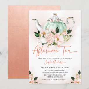 Soft Pink Floral Afternoon Tea Party Bridal Shower Invitation