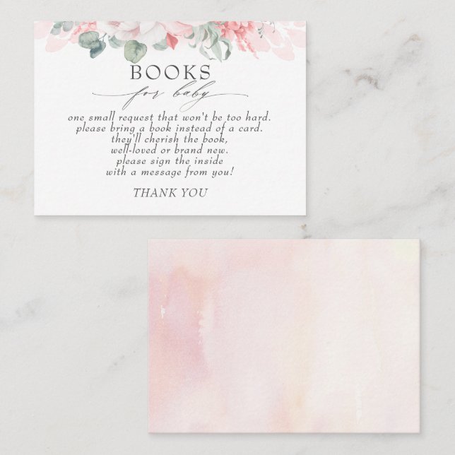 Soft Pink Floral Baby Books Request Business Card (Front/Back)