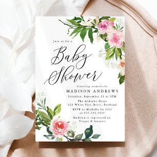 Soft Pink Floral Baby Shower Invitation