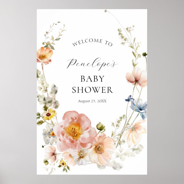 Soft Pink Floral Baby Shower Welcome Poster (Front)