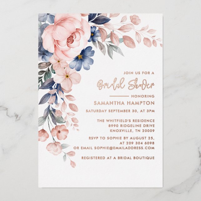 Soft Pink Floral Bridal Shower Rose Gold (Front)