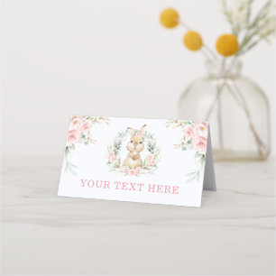 Soft Pink Floral Bunny Rabbit Baby Girl Food Tents Place Card