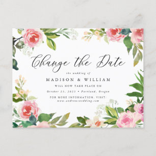 Soft Pink Floral Change the Date Announcement Postcard