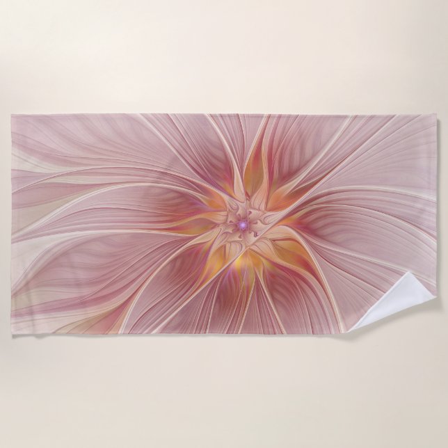 Soft Pink Floral Dream Abstract Fractal Art Flower Beach Towel (Front)