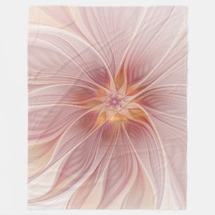 Soft Pink Floral Dream Abstract Fractal Art Flower Fleece Blanket
