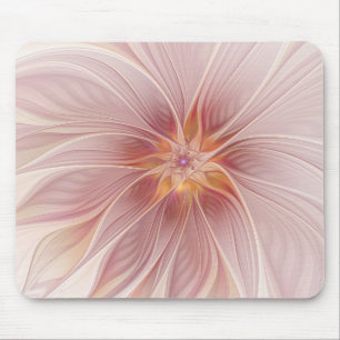 Soft Pink Floral Dream Abstract Fractal Art Flower Mouse Mat