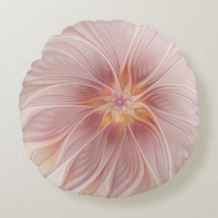 Soft Pink Floral Dream Abstract Fractal Art Flower Round Cushion