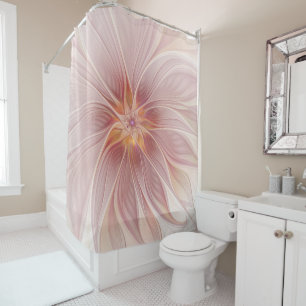 Soft Pink Floral Dream Abstract Fractal Art Flower Shower Curtain