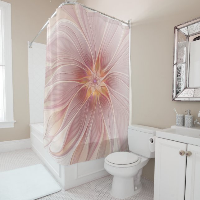 Soft Pink Floral Dream Abstract Fractal Art Flower Shower Curtain (In Situ)