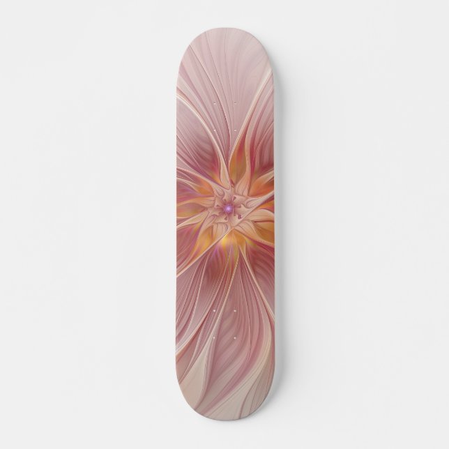 Soft Pink Floral Dream Abstract Fractal Art Flower Skateboard (Front)