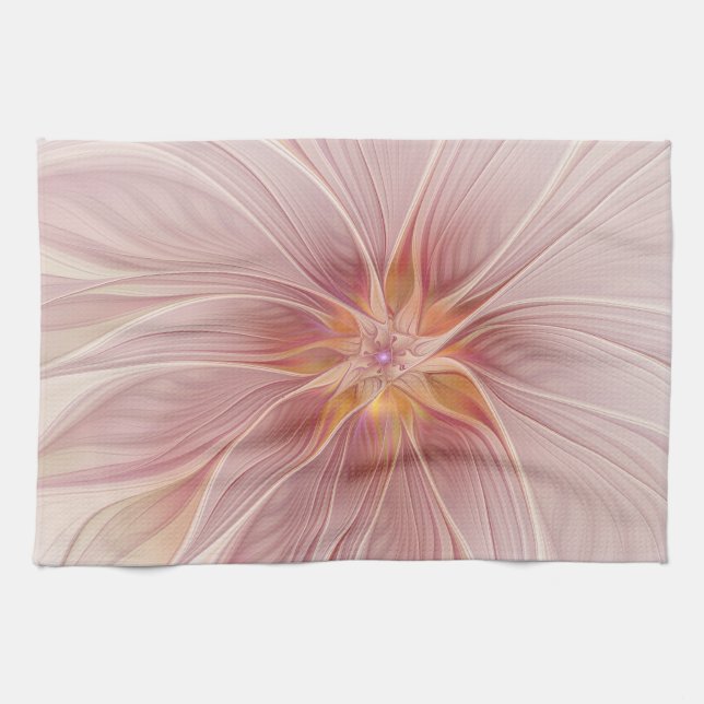 Soft Pink Floral Dream Abstract Fractal Art Flower Tea Towel (Horizontal)