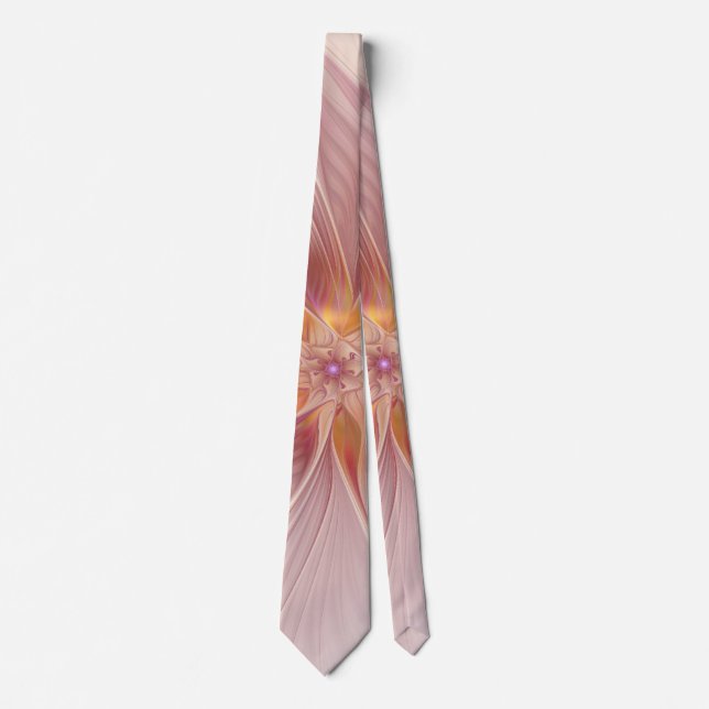 Soft Pink Floral Dream Abstract Fractal Art Flower Tie (Front)