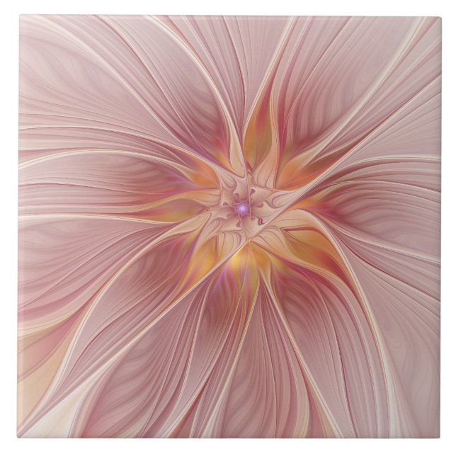 Soft Pink Floral Dream Abstract Fractal Art Flower Tile (Front)