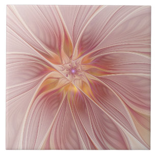 Soft Pink Floral Dream Abstract Fractal Art Flower Tile