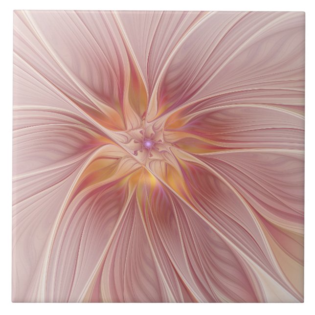 Soft Pink Floral Dream Abstract Fractal Art Flower Tile (Front)