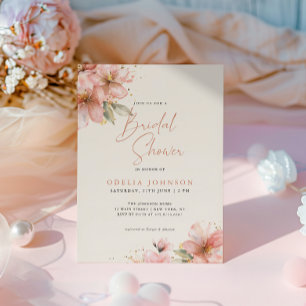 Soft Pink Floral Elegant Script Bridal Shower Invitation
