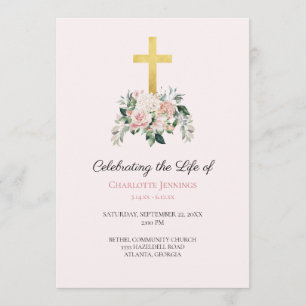 Soft Pink Floral Funeral Memorial Order of Service Programme