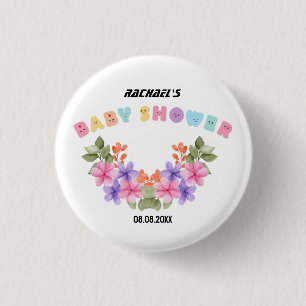 Soft Pink Floral Girl Baby Shower 3 Cm Round Badge