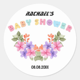 Soft Pink Floral Girl Baby Shower Classic Round Sticker