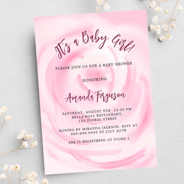 Soft pink floral girl baby shower invitation postcard (Creator Uploaded)