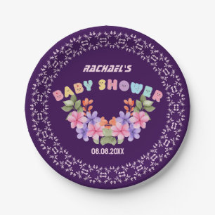 Soft Pink Floral Girl Baby Shower Paper Plate