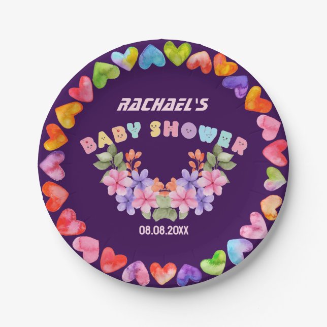 Soft Pink Floral Girl Baby Shower Paper Plate (Front)