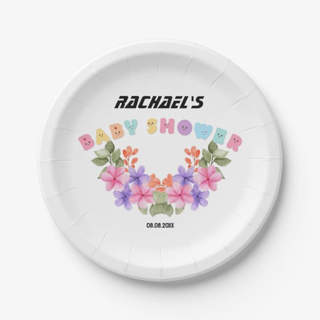Soft Pink Floral Girl Baby Shower Paper Plate (Front)