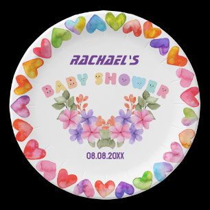 Soft Pink Floral Girl Baby Shower Paper Plate