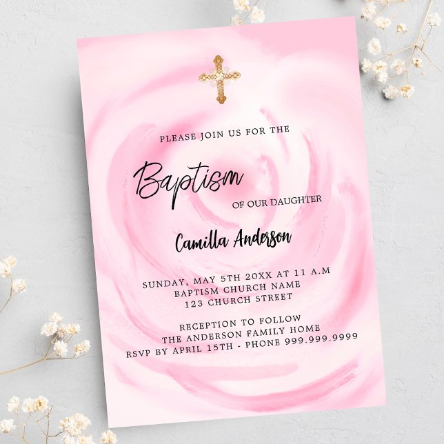 Soft pink floral girl Baptism Invitation Postcard (Creator Uploaded)