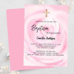 Soft pink floral girl luxury Baptism Invitation