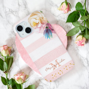 Soft Pink Floral Girl Monogram iPhone 12 Case
