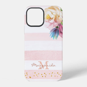 Soft Pink Floral Girl Monogram iPhone 12 Case