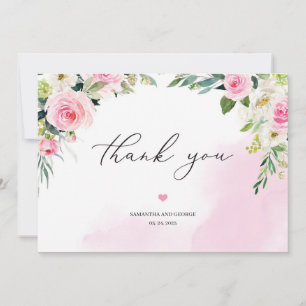 Soft pink floral greenery eucalyptus romantic boho thank you card