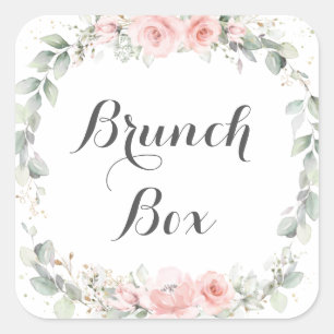 Soft Pink Floral Greenery Wreath Thank You Favour Square Sticker