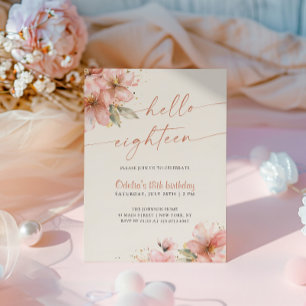 Soft Pink Floral Hello Eighteen 18th Birthday Invitation